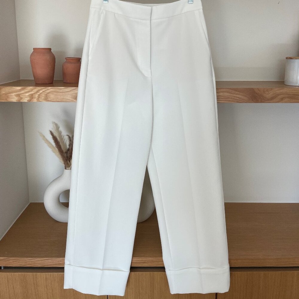 ZARA Cuffed Wide Leg Work Pants with Pockets - White - Large